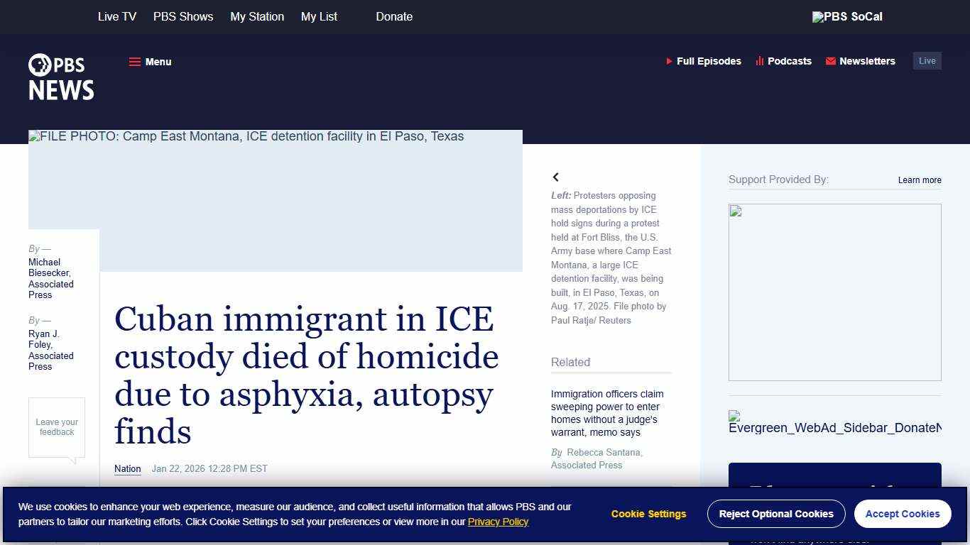 Cuban immigrant in ICE custody died of homicide due to asphyxia, autopsy finds PBS News