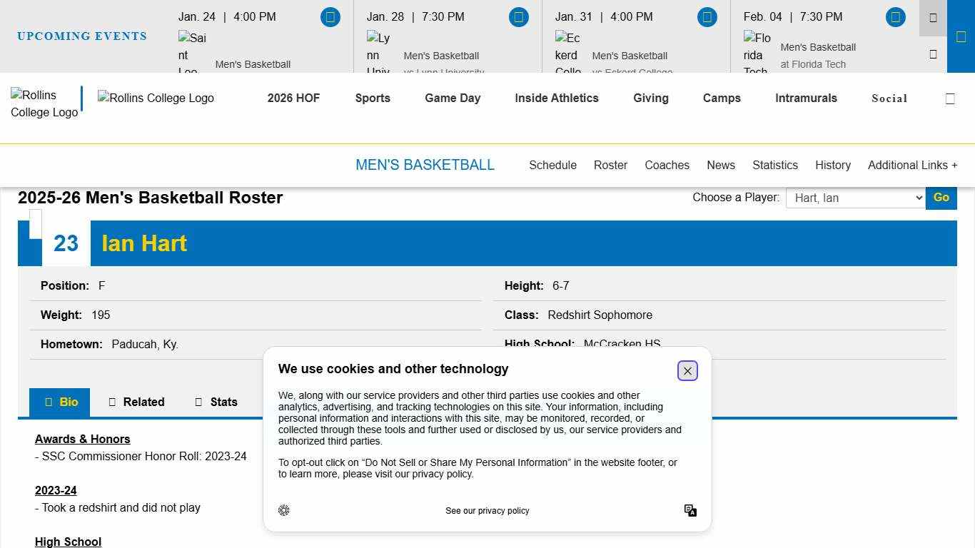 Ian Hart - 2025-26 - Men's Basketball - Rollins College